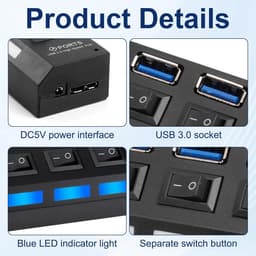 USB Hub 7 Poorten USB 3.0 & 2.0 - Dataoverdracht 5 Gbit/s - Plug & Play — thumbnail 2