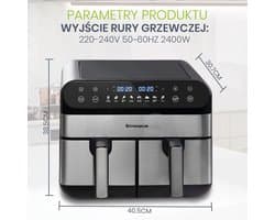 Zimoros Dubbele Airfryer - 2 Manden - 10 L inhoud - Twee kookzones - Kijkvenster - Zwart - Heteluchtfriteuse - HeteLucht Oven