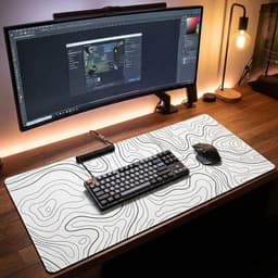 Witte XXL Muismat met Topografisch Design – 90x40 cm – Antislip – Voor Werk & Gaming — thumbnail 5