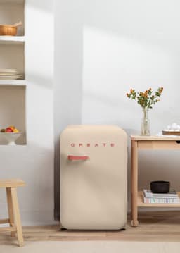 CREATE - Koelkast in retrostijl - Zand - Handvat Terracotta - FRIDGE RETRO 107L — thumbnail 4