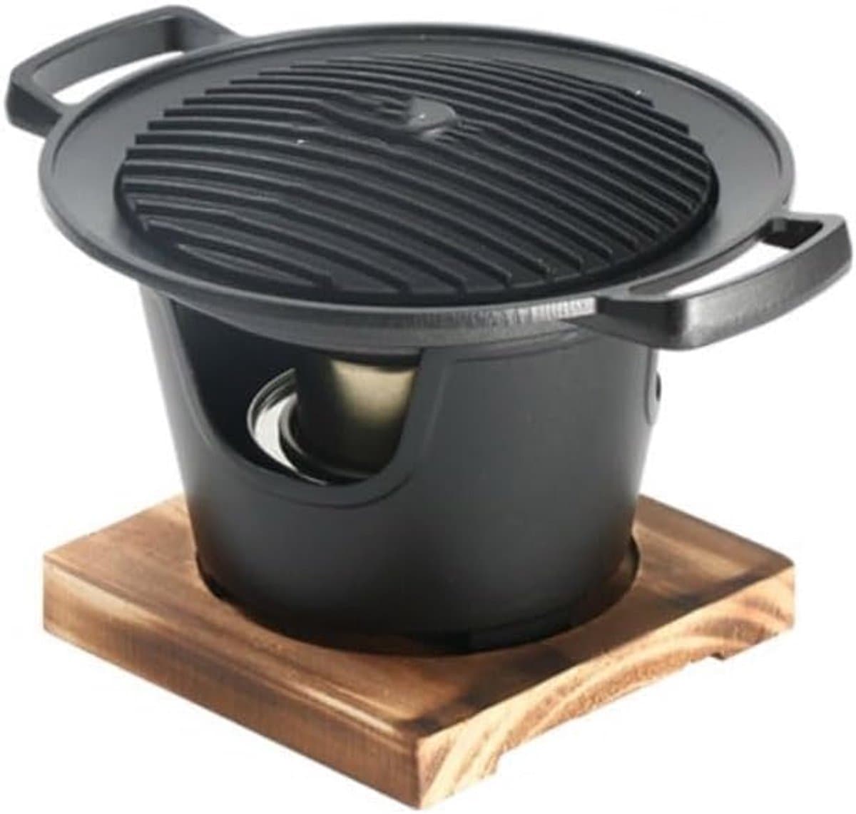Japanse BBQ Grill - Traditionele Hibachi Grill in Gietijzer - Kleine Draagbare Barbecue voor Binnenshuis en Buiten - Met Onderstel - Snel Verhit en Eenvoudig Schoon te Maken (Zwart) — afbeelding 1