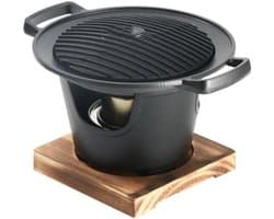 Japanse BBQ Grill - Traditionele Hibachi Grill in Gietijzer - Kleine Draagbare Barbecue voor Binnenshuis en Buiten - Met Onderstel - Snel Verhit en Eenvoudig Schoon te Maken (Zwart)