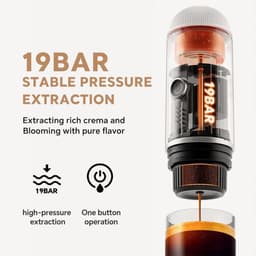 Reisdraagbare expressomachine, USB-C-oplaadbaar, zelfverwarmende elektrische expressomachine, mini 19 bar koffiemachine voor camping wandelingen, voor gemalen koffie — thumbnail 2