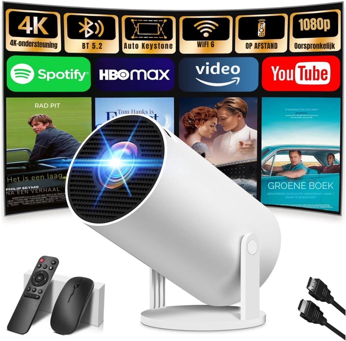 Quvo® Draagbare beamer - Beamer - Projector - Mini Beamer - Wit - 13cm x 16cm x 18cm — afbeelding 1