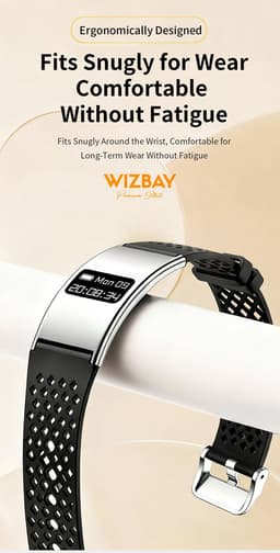 WizBay Premium Select® Smart Bracelet 2026 - Ultradun 2,8 mm - Hartslag en SpO2 - Slaapmonitor - 5ATM Waterdicht - Fitness Tracker - IPS Screen - Android en iOS - RVS Zwart en Gewoven Siliconen Band Zwart — thumbnail 4