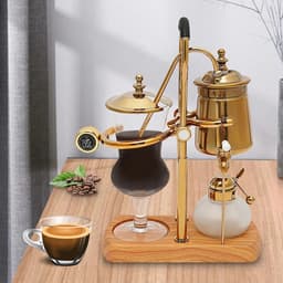 Sensova Gouden Sifon Koffiezetapparaat 400 ml met Geïntegreerd Filter - Luxe Vacuüm Koffie- en Theebrouwer van Borosilicaatglas met RVS Details, Houten Basis en Complete Potenset voor Intense Smaakbeleving en Stijlvolle Keukenpresentatie — thumbnail 5
