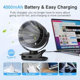 Draagbare USB Mini Desk Fan - 4000mAh, LED Scherm, 5 Snelheden, 360° Rotatie, Hangclip — thumbnail 1
