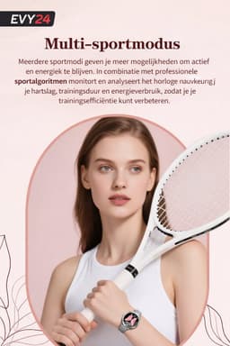 Evy24 Smartwatch Dames 35mm - AMOLED Horloge - Stappenteller - Slaapmonitor - Saturatiemeter - Bluetooth Bellen - Geschikt voor Android & iOS - Zilver — thumbnail 3