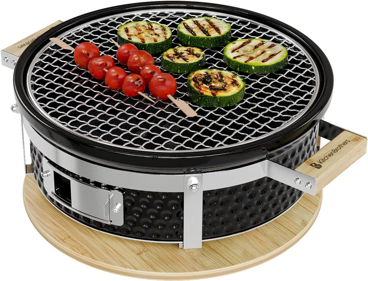 KitchenBrothers Kamado Hibachi Grill - Houtskool Barbecue - Shichirin Tafelgrill - PFAS-vrij - Ronde BBQ - Keramische Barbecue - Zwart — afbeelding 1