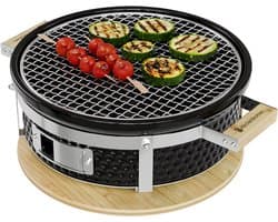 KitchenBrothers Kamado Hibachi Grill - Houtskool Barbecue - Shichirin Tafelgrill - PFAS-vrij - Ronde BBQ - Keramische Barbecue - Zwart
