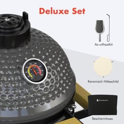KitchenBrothers Kamado BBQ - 13 Inch Houtskool Barbecue - 27⌀ cm - PFAS-vrij - Deluxe Set - Egg BBQ met Accessoires inclusief Hoes - Vaderdag Cadeau - Grijs — thumbnail 5