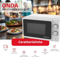 Multifunctionele Magnetron met Grill 20L – Krachtige Kleine Magnetron 800W, Handmatige Instelling en Timer — thumbnail 5