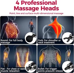 Massagepistool - massage - massage gun - Rug- en wervelkolommassage - Spiermassageapparaat met lange steel - Met 4 verwisselbare massagekoppen - Instelbare snelheid - Spierontspanning - Zwart — thumbnail 4