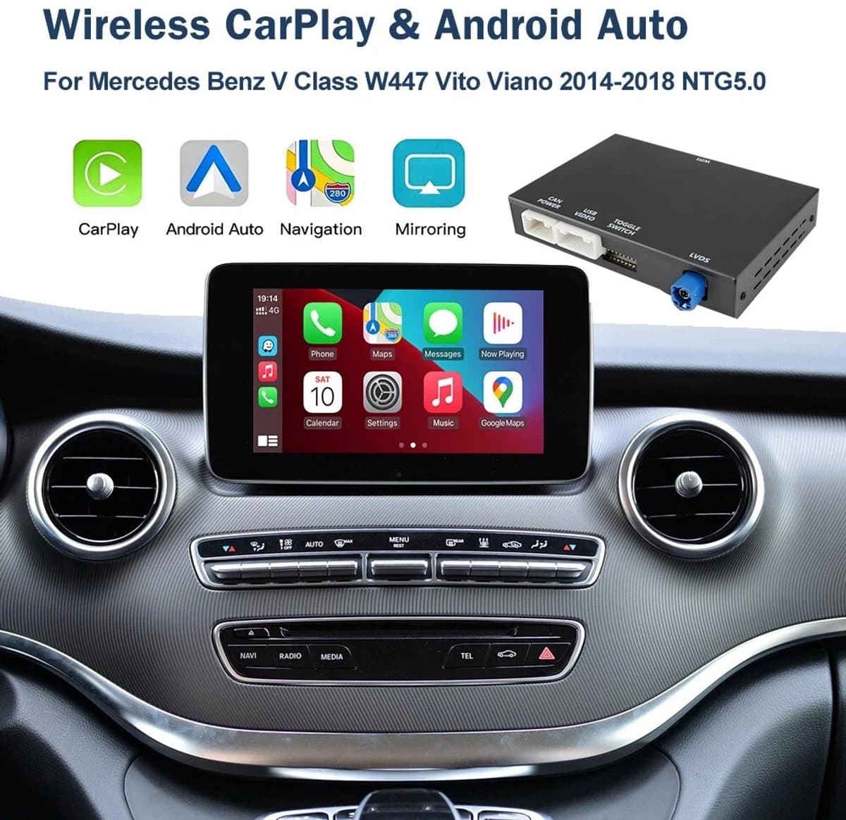 JUNSUN Draadloze CarPlay Android Auto Decoder Box Retrofit Kit Geschikt voor Mercedes Benz V-Klasse W447 Vito Viano NTG 5.0 — afbeelding 1