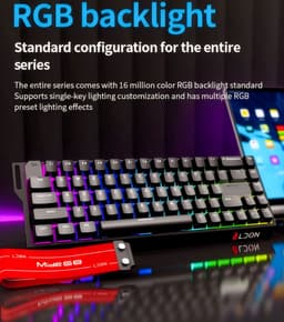 Mide68 - 65% Bedraad Gaming Toetsenbord - RGB Verlicht toetsenbord - Hall Effect Rapid Trigger Mechanisch Toetsenborden - Hot Swap - 8K Hz - 0.01mmRT - 0.125ms - Zij Bedrukte toetsen - 68 Keys -Beste prijs-kwaliteitverhouding - Edele zwarte — thumbnail 4