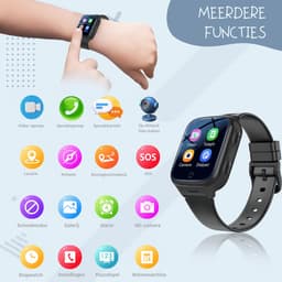 ISHIVA® GPS Horloge Kind geschikt voor Simkaart (4G GPS)–Smartwatch Kinderen met HD-camera & Videobellen - Kinder Smartwatch -1000 mAh Long Battery–IP65 Waterdicht–SOS Knop–School Mode-Veilige Zones-GPS Tracker–2 Jaar Garantie–Zwart — thumbnail 3