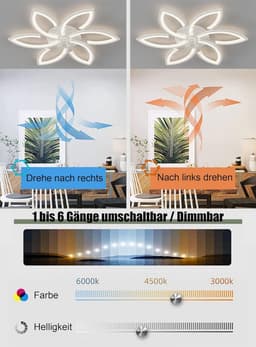 Stille plafondventilator met verlichting en afstandsbediening - Dimbare 70W plafondlamp met creatieve bloemvorm — thumbnail 4