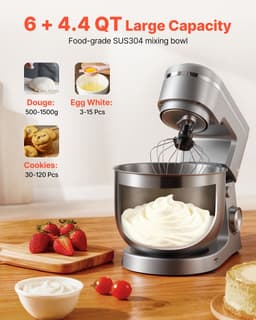 Keukenmachine - Staande Mixer - Krachtige 1500W Motor - Roestvrijstalen Mengkom 5,7 L - 10 Snelheden - Kantelbare Kop - Inclusief Deeghaak, Klopper en Garde — thumbnail 2