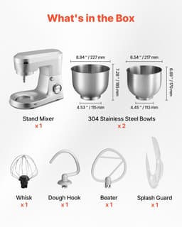 Keukenmachine Staande Mixer - Planetaire Deegmixer - 1500W Vermogen - RVS Kommen 4,2L + 5,7L - 10 Snelheden - Kantelbare Kop - Met Deeghaak, Garde en Klopper — thumbnail 5