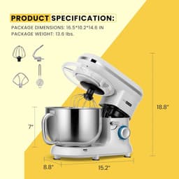 Keukenmachine 5,7 Liter met 10 Snelheden en Pulsfunctie - Kneedmachine met Spatbescherming — thumbnail 5
