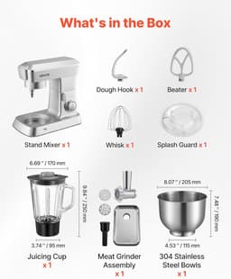 Elektrische Keukenmachine – Foodprocessor – Mixer – Blender – Deegkneder – 1300 W Motor – 4,3 L Roestvrijstalen Mengkom — thumbnail 3