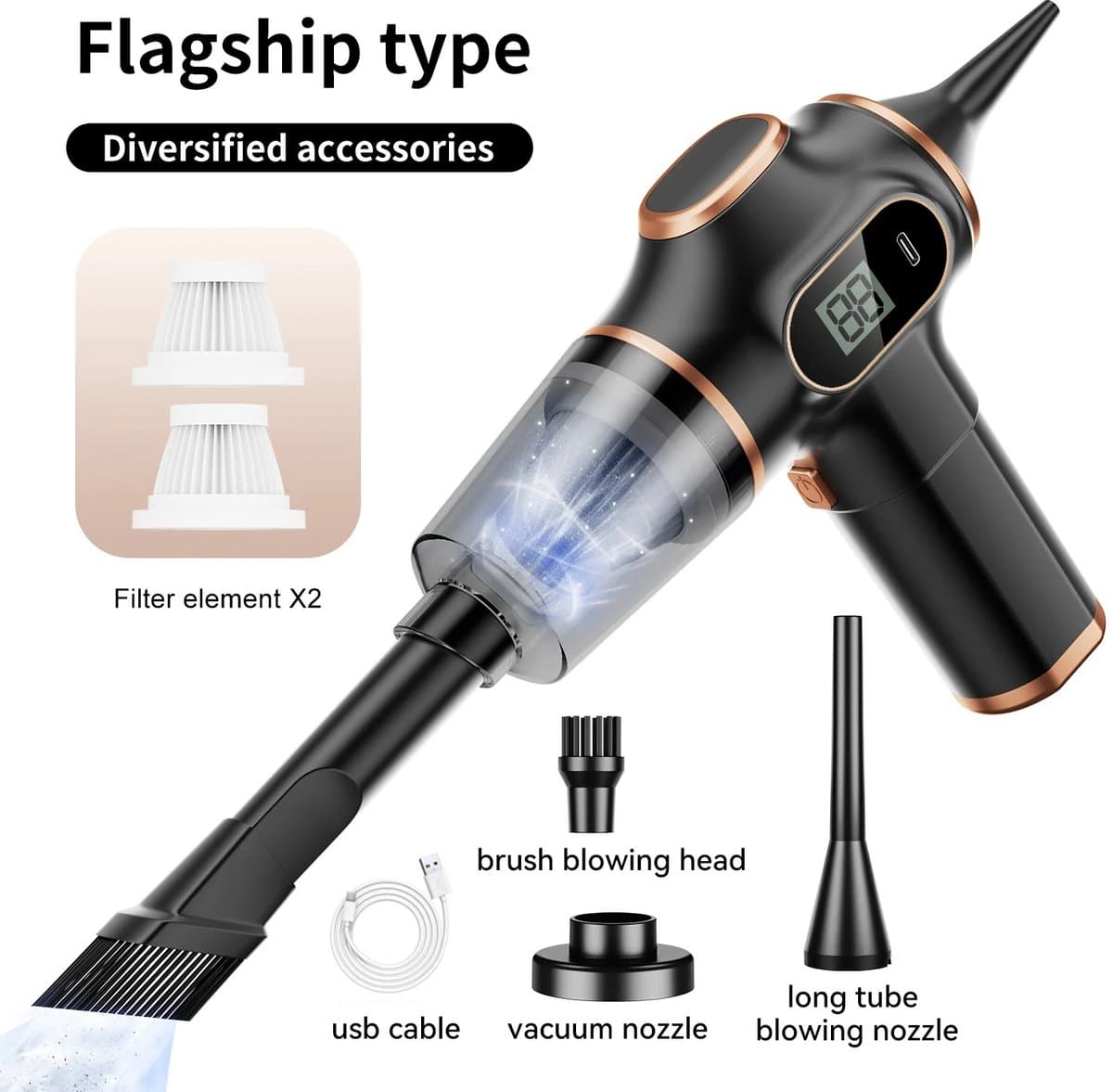Allero Auto stofzuiger - Kruimeldief - Tapijtreiniger - Stofzuiger zonder zak - Bank Reiniger - 2000 mAh - 60W - 15kPa - 3kg — afbeelding 1