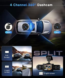 4-Kanaals Dashcam 360 Graden - 4x Full HD 1080p Camera Voor, Achter, Links, Rechts - 2 Inch LCD Scherm - Nachtzicht - Parkeermodus - Dashcamera voor Auto & Taxi - Zwart — thumbnail 3