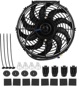 Universele Slim Line Gebogen Radiator Ventilator 12V 80W - 30,5 cm - 10 Bladen - Inclusief Montagekit — thumbnail 2
