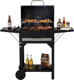 Lomera Houtskool BBQ - BBQ op Wielen - Houtskool BBQ op Wielen - Houtskool BBQ met Deksel - Zwarte Houtskool BBQ — thumbnail 1