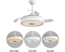 LED-verlichting - Instelbare lichtkleur - Plafondlamp met ventilator en verlichting - 42-inch plafondventilator met verlichting – uitgerust met 32W meerkleurige LED's (3 kleurtemperaturen + RGB) – 3 ABS-ventilatorbladen en DC-motor