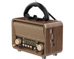 Radio - Vintage Draagbare Radio - Portable radio - AM FM SW radio - Bluetooth radio - Retro radio vintage transistor - D battery operated - USB rechargeable - TF card support - USB playing - 16.5*8.2*13.2CM - Perfect Cadeau