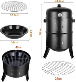 Mercadome® Barbecue - Bbq houtskool - Barbeque - Bbq thermometer - 3-in-1 - 80cm hoog - Zwart — thumbnail 2