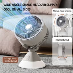Draagbare bureauventilator - Oplaadbaar - Werkt op een 4000mAh batterij - Drie ventilatorsnelheden - Met LED-verlichting - 90° verticaal en 90° oscillerend - Geschikt voor thuis en op kantoor - Wit — thumbnail 5