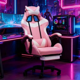 GOTAGEE Gamingstoel Bureaustoel Ergonomische Gamestoel Met Lendensteun un voetpedalen Hoogte en Ligfunctie Wit-Roze — thumbnail 2