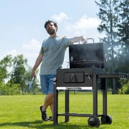 Tresaro - Smoker Barbeque - Premium Houtskool BBQ - Barbecue - Thermometer en Houtskoollade - Grillwagen met Gietijzeren Rooster — thumbnail 4
