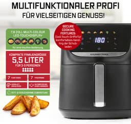 GOURMETmaxx AirGenius heteluchtfriteuse - 5,5 l Airfryer | Friteuse met 7 programma's | Minibakoven - Vetarm en lekker voor 3-5 personen | Heteluchtfriteuse met kleurendisplay, led-touchscreen — thumbnail 5