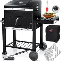KESSER® Houtskoolbarbecue XL Barbeque Houtskool met Deksel, Wielen, Afdekkap, Roestvrij Stalen Handvat, Barbecuerooster en Thermometer, 8 Spiesen met Zakje & siliconen Borstel, grote BBQ Camping Terras Tuin — thumbnail 1