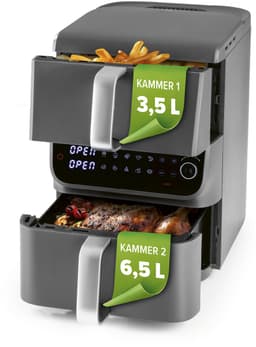 GOURMETmaxx FryUp dubbele kamer heteluchtfriteuse MultiSize - 10 l | verticale airfryer met 2 kamergroottes: minder verspilling van kookruimte | 10 programma's & led-touchdisplay | heteluchtfriteuse 2 kamers — thumbnail 1