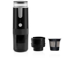 Draagbare espressomachine, oplaadbare mini-koffiemachine met capsuleaansluiting, geschikt voor kamperen, reizen, buitenactiviteiten en campers. Inclusief capsules en koffiepoeder.