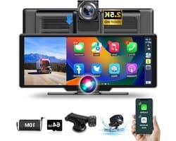 Draadloos Apple Carplay Display – Android Auto Scherm – Auto Infotainmentsysteem – Touchscreen Navigatie – Dashcam Voor en Achter – 10,26 Inch HD IPS – 2,5K Frontcamera & 1080p Achteruitrijcamera – Bluetooth 5.0 & 64GB TF-kaart