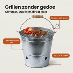 Lomera BBQ Emmer - Barbecue Emmer - Houtskool BBQ Emmer - Mini BBQ Emmer - Tafelmodel BBQ Emmer - Draagbare BBQ Emmer - Portable BBQ - Emmer Barbecue - Emmer BBQ - BBQ Bucket — thumbnail 4