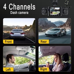 360° vierkanaals dashcam - Uitgerust met een 1080p-camera aan de voorzijde en 480p-camera's aan de achterzijde, met ondersteuning voor nachtzicht, breed dynamisch bereik, 6,1-inch IPS-scherm, loopopname, G-sensor en 24-uurs parkeerbewaking. — thumbnail 2