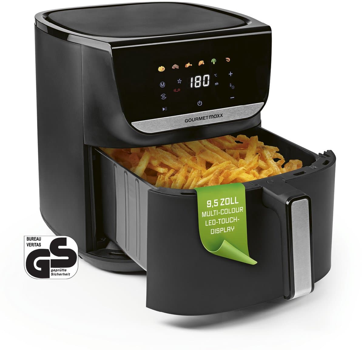 GOURMETmaxx AirGenius heteluchtfriteuse - 7,5 l | Friteuse met 7 programma's | Minioven - vetarm frituren voor max. 7 personen | Heteluchtfriteuse met kleurendisplay en led-touchscreen — afbeelding 1