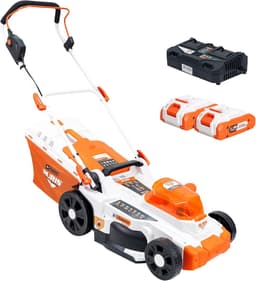 Accu grasmaaier - Elektrische maaier - Gazon onderhoud - Dubbele accu systeem - 37 cm maaibreedte - Oranje — thumbnail 1