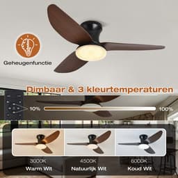 MUPOO Houtlook plafondventilator met verlichting 3 blad Ø100cm - Stil & Dimbaar - Zomer en Winterstand-Smart App & Afstandsbediening -6 Snelheden & Geheugen- Timer- plafondventilator slaapkamer Voor Eetkamer / Kantoor -Kristallen lampenkap — thumbnail 3