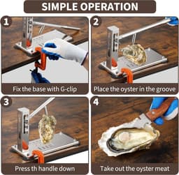 Professionele oester- en mosselopener van roestvrij staal – verstelbaar in 4 standen, met zuignappen, G-klem, mes en snijbeschermende handschoen – voor keuken, thuis en horeca — thumbnail 5