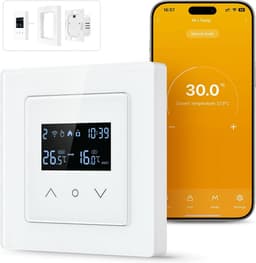 Slimme Thermostaat - Programmeerbaar - Vloerverwarming Regelen - App & Spraakbesturing - 55 x 55 mm - Wit — thumbnail 1