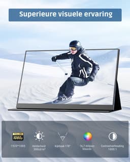 Aurixi® Draagbare Monitor voor Laptop – Portable Monitor 15,6 Inch – Draagbaar Scherm 1080FHD – HDMI / USB C – Extra Scherm Laptop – Laptop Scherm Uitbreider – Energiezuinig – ps5 Monitor - Tweede Scherm Laptop - Zwart -41cm x 27cm x 6cm — thumbnail 3