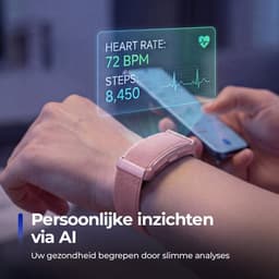 Shrivasta Activity Tracker Plus | armband met AI-Gezondheidsanalyse & Lichaamstemperatuur meting | Dames & Heren | Roze | Hartslag | SpO₂ | Slaapmonitor | Stress | Menstruatiecyclus | Inclusief 2 Armbanden (siliconen & Nylon) – Waterdicht — thumbnail 3