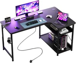 COMHOMA - Hoekbureau L-vorm 120 cm - Met USB Oplaadpoort en Stopcontact - Zwart — thumbnail 1